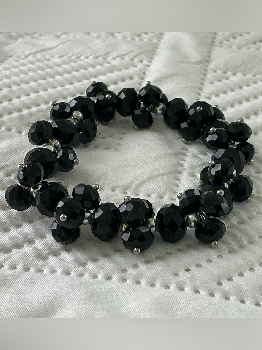Faceted Glass Black Bead Stretch Bracelet